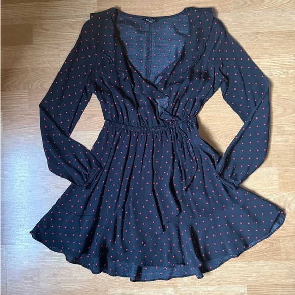 Express Black Dress with Red Polka Dots - Picture 1 of 3